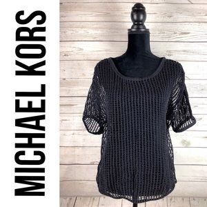 Michael Kors Black Linen Open Waffle Top Sz. L